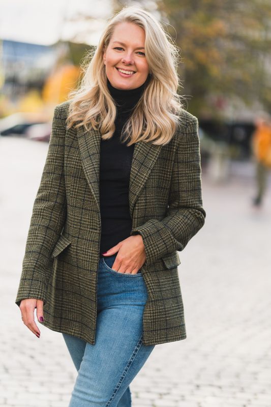 Wool Blazer Slim Green Check