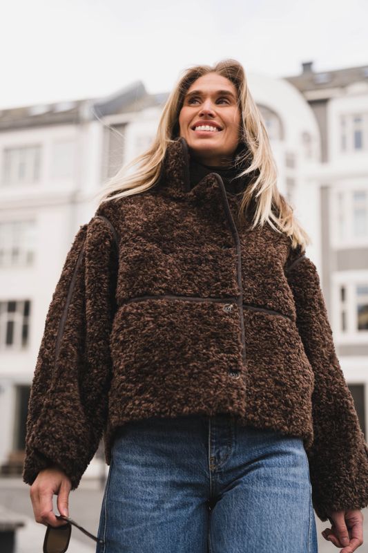 Castor Faux Fur Jacket Dark Brown 