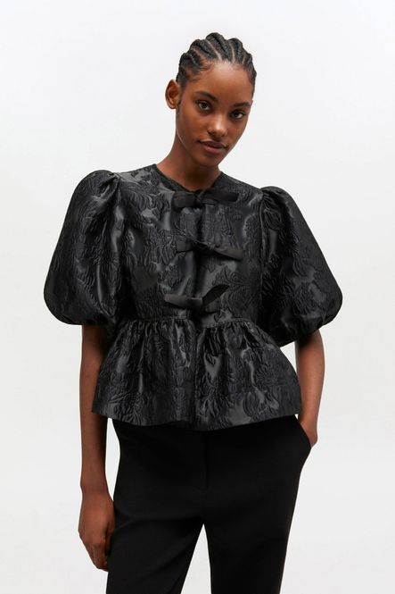 Hovedbilde Satin Cloque Peplum Blouse Black 