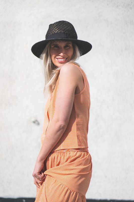 Mari Button Tank Top Clay Checked 