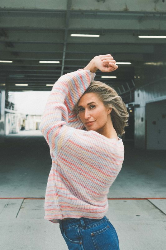 Knitted Melange Striped Sweater Multi Colour 