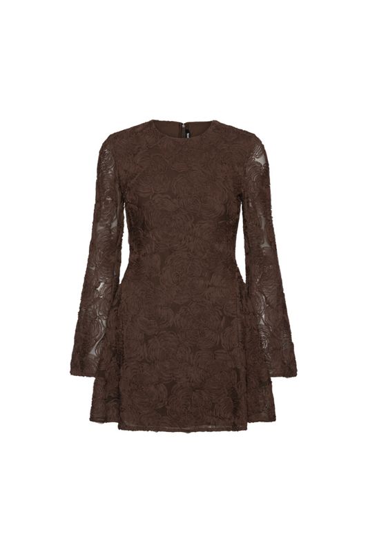 Flower Mesh LS Mini Dress Mole 