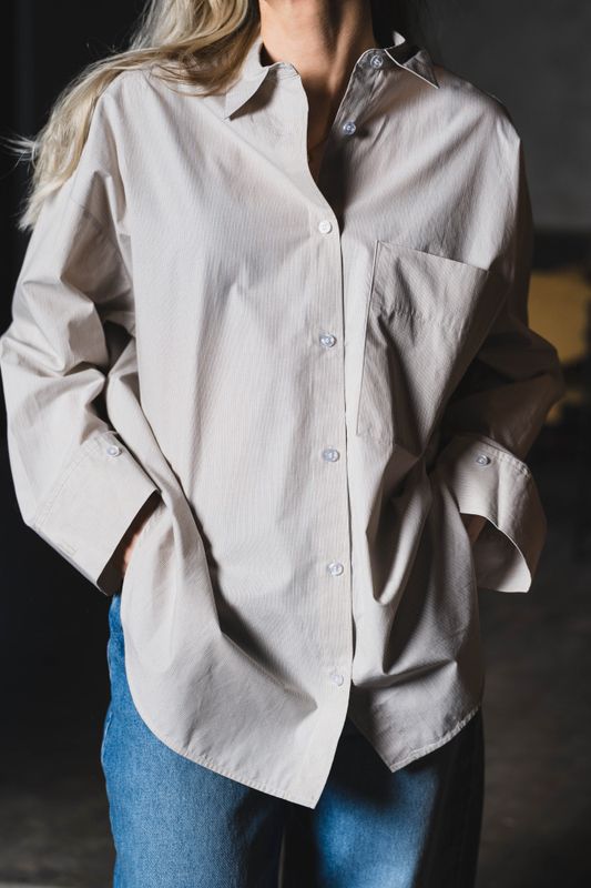 Derris Shirt Old Beige Thin Stripe 