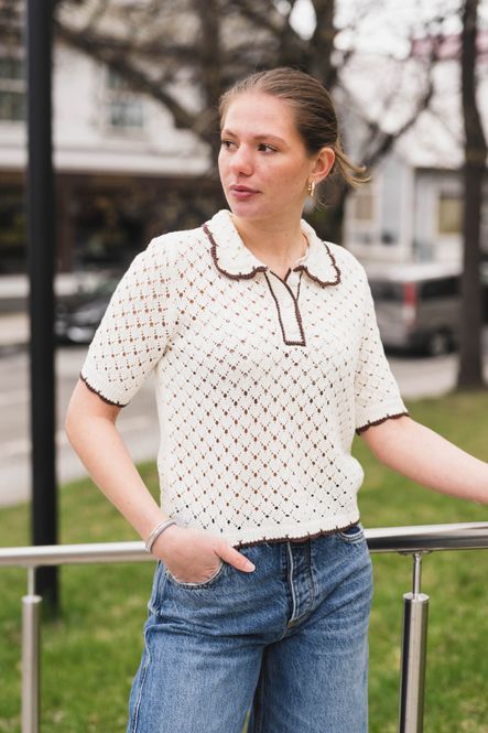 Hovedbilde Lingo LS Knit Polo Top Pristine W Brown Edges 