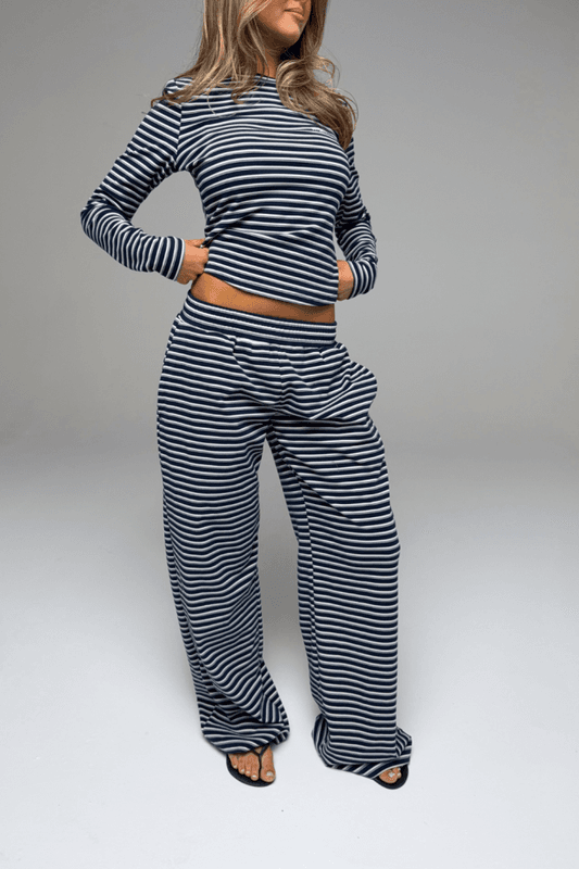 Palmer Soft Stripe Wide Leg Pants Navy/White 