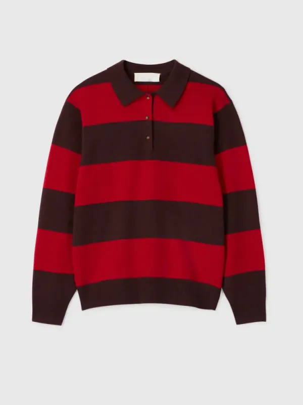 Estate Pique Sweater Chocolate Brown And Crimson Stripe 