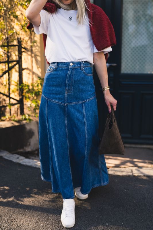 Laurentine Rue HW Skirt Mid Blue Wash