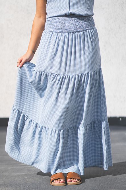 Hovedbilde Mari Long Skirt Light Blue Checked 