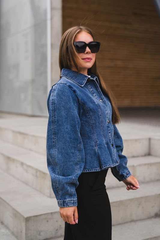 Rivora Denim Peplum Jacket Blue 