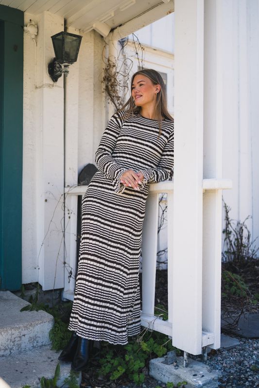 Rib Stripe Dress Brown Mix
