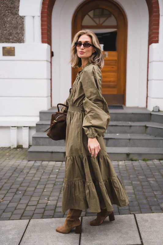 Winter Cotton Midi Dress Olive 