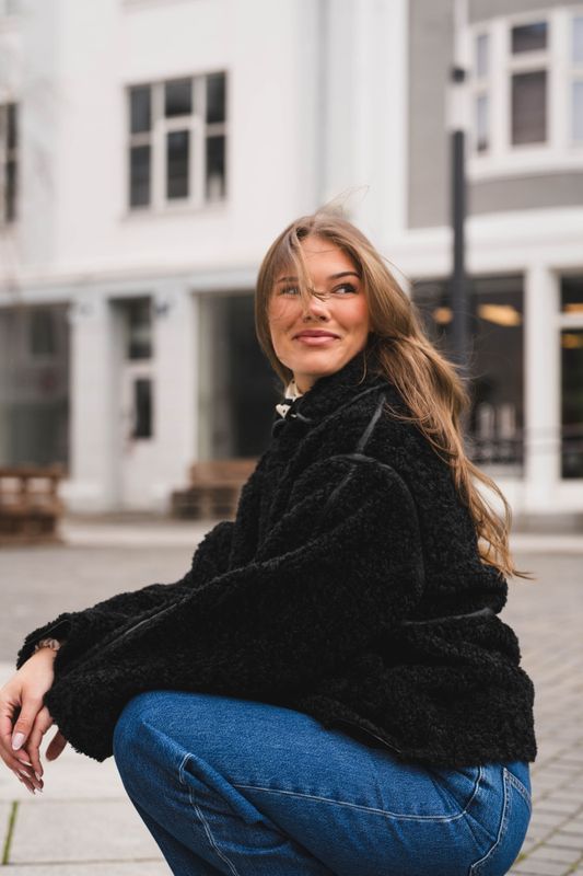 Castor Faux Fur Jacket Black 