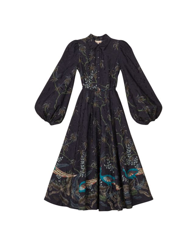 Jacquard Midi Dress Blue Peacock
