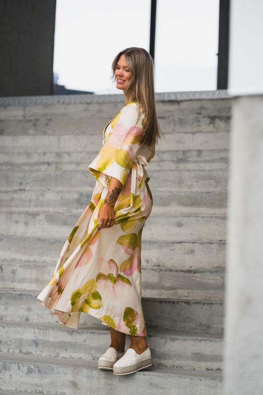 Marga 3/4 Wrap Long Dress Pristine Marga Aop 