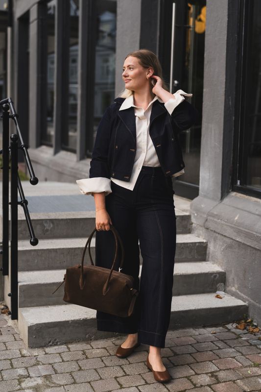 Terry Double Breasted Blazer Navy Denim 