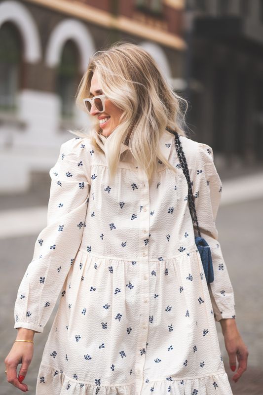 Nanena Dress Blue Bouquet Print