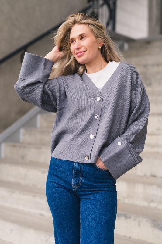 Atari Rib Cardigan Grey Melange 