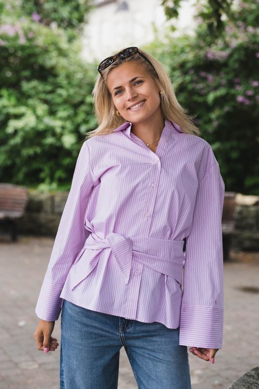 Dita Scarf Stripe Shirt Light Pink 