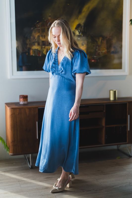 Illana Heavy Sateen Dress Smoke Blue 