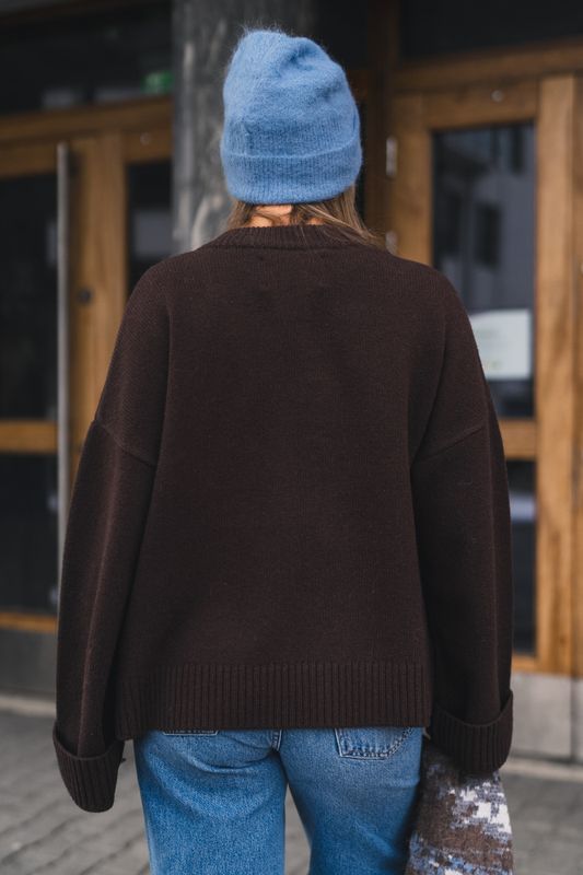 W. Wool Wide Cardigan Dark Brown 