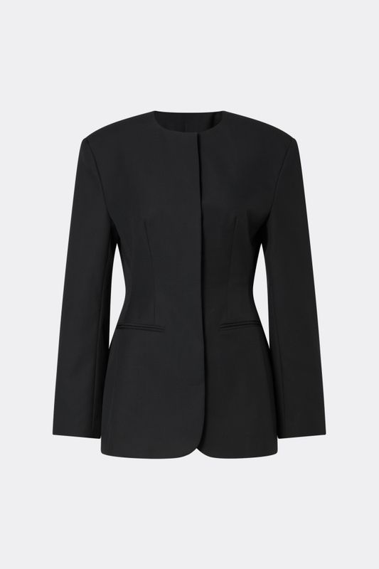 Carol Collarless Wool-Silk Evening Blazer Black 