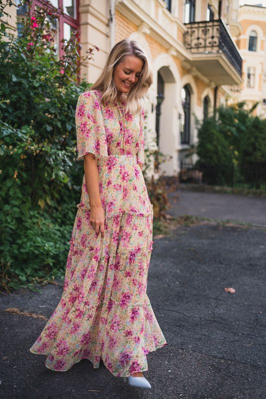 Chiffon Open Back Dress Summer Flowers 