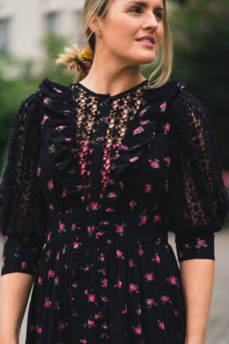 Cotton Slub Button Down Dress Roses Vakre Vene