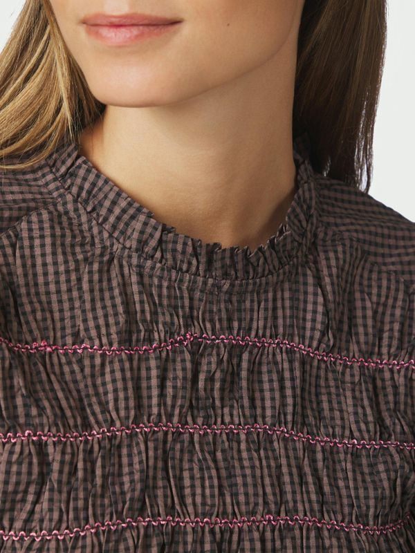 Oliana Check Blouse Dusty Brown 