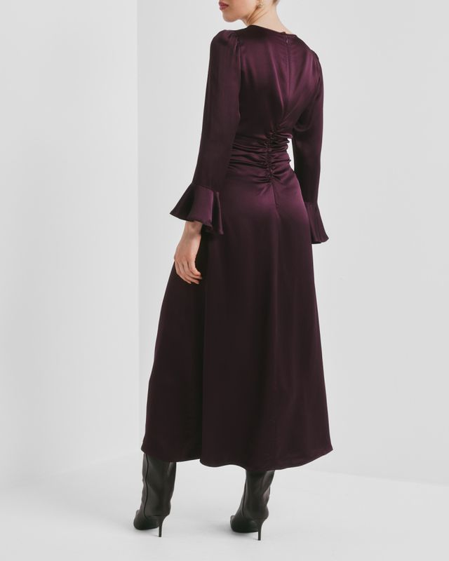 Satin Rouching Dress Burgundy 