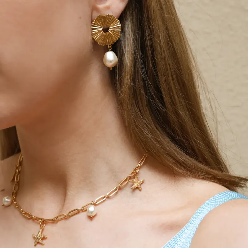 Vassia Pearl Earrings Gold Pearl 