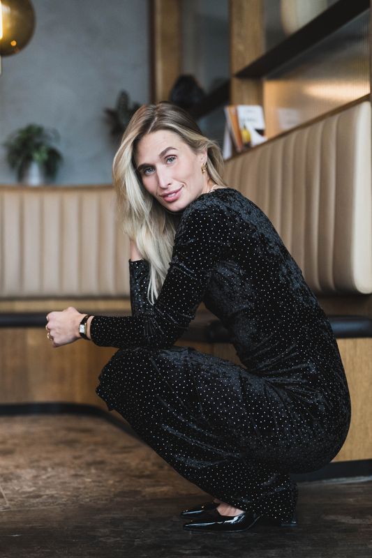 Tilla LS Velvet Long Dress Black W/Rhinestones 