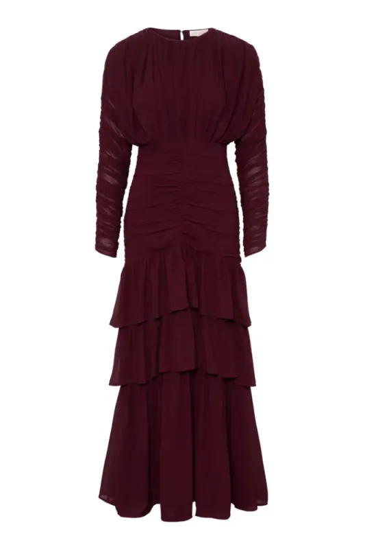Jessie Long Sleeve Maxi Dress Burgundy 