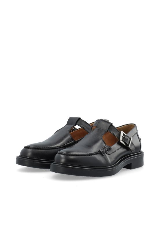 Adda Moc Toe T-Strap Pull Up Leather Black 