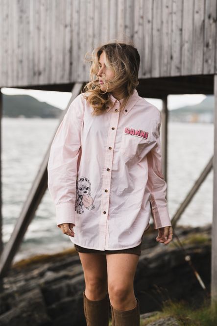 Hovedbilde Stripe Cotton Oversized Shirt Peach Parfait