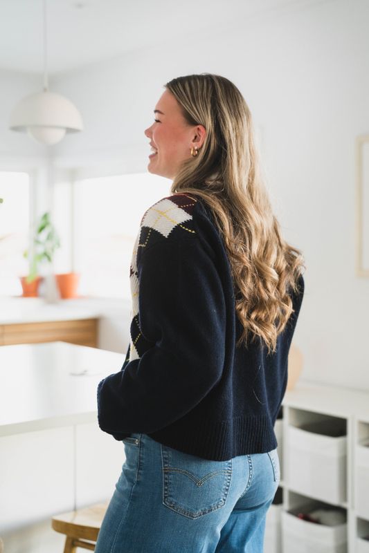 Chunky Wool Mix Argyle Knit Sky Captain 