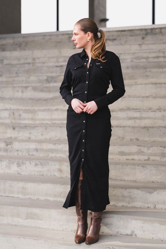 Cinched Waist Maxi Black Fade 