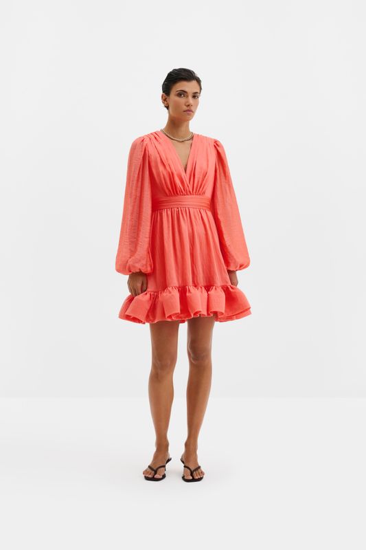 Jadie V-Neck Ruffled Mini Dress Coral 