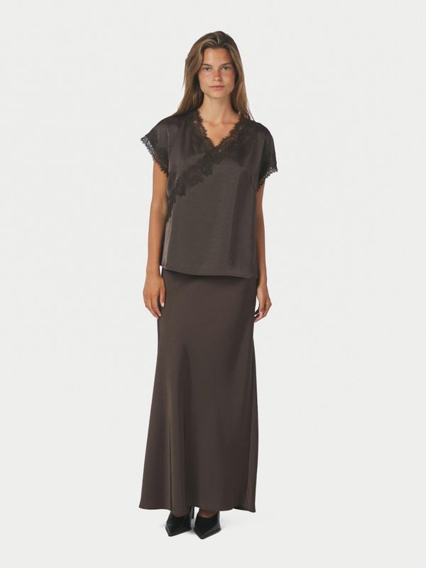 Benera Heavy Sateen Lace Blouse Dark Brown 