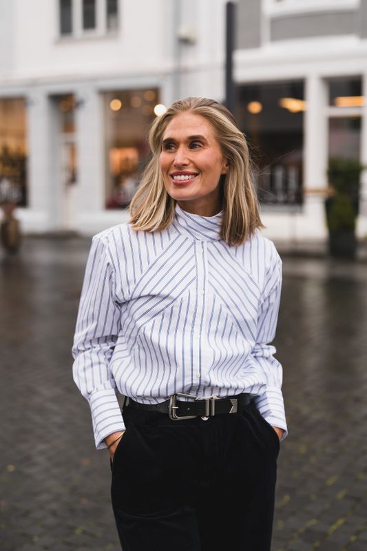 Somo Stripe Funnel Neck Shirt White 