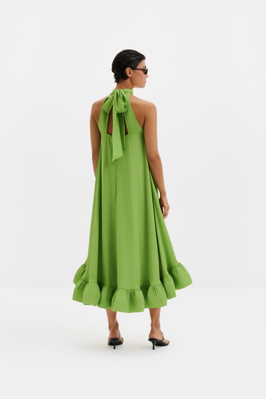 Sabrina Halterneck Ruffled Midi Dress Lime 