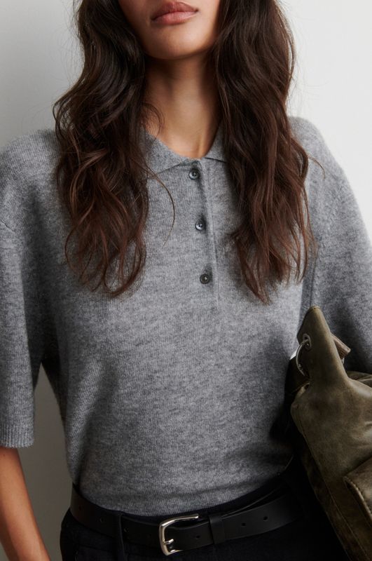 Longo SS Knit Collar Mid Grey Melange 