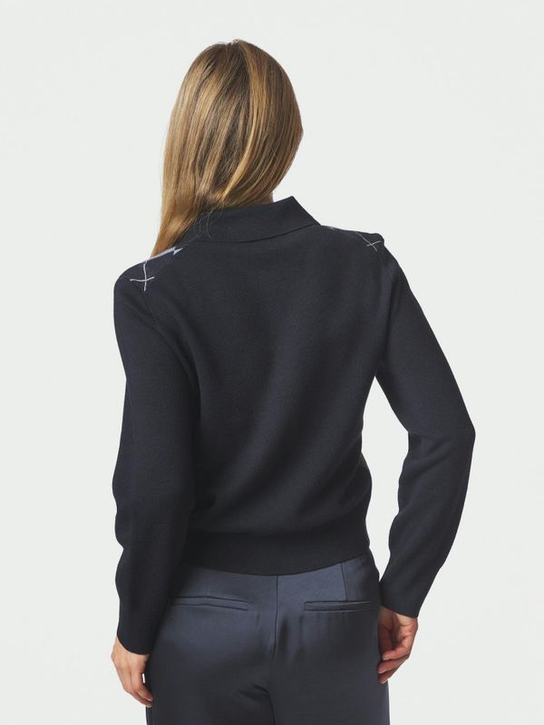 Julina Check Knit Blouse Navy 