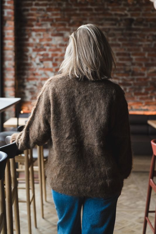 Hairy Knit V-Neck Jacket Brown 