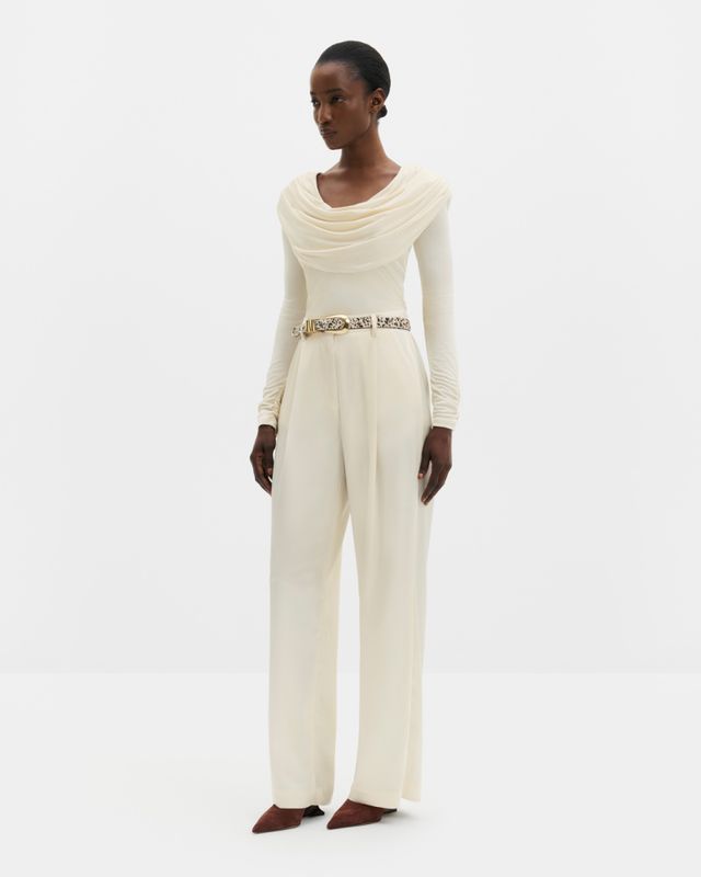 Signe Cowl Neck Jersey Top Pearl 