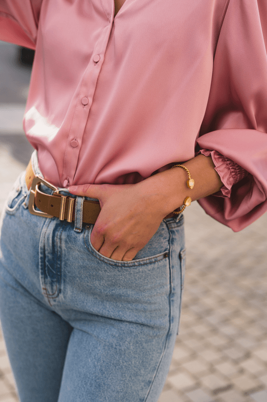 Delsie Drapy Sateen Blouse Light Pink 