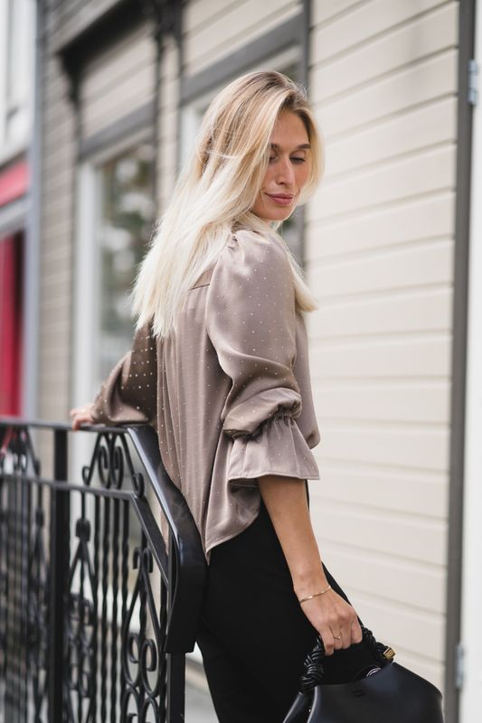 Amara Heavy Sateen Bedaz Blouse Dark Taupe 