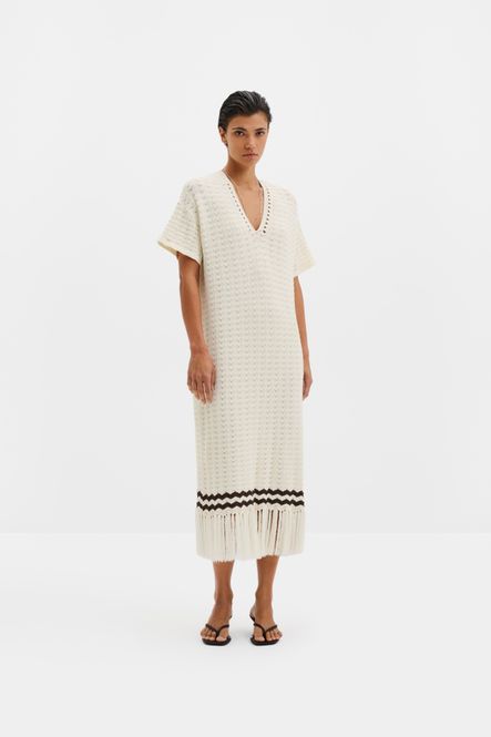 Hovedbilde Kira Knitted Fringe Midi Dress White 