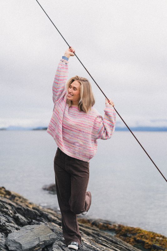 Knitted Melange Striped Sweater Multi Colour 