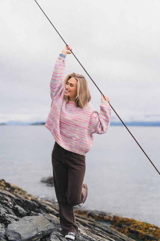 Knitted Melange Striped Sweater Multi Colour 
