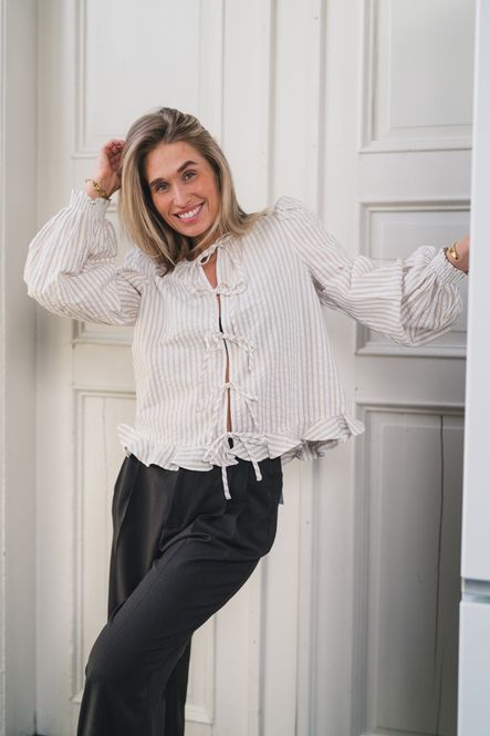 Hovedbilde Seersucker Bow Blouse Khaki Stripe 